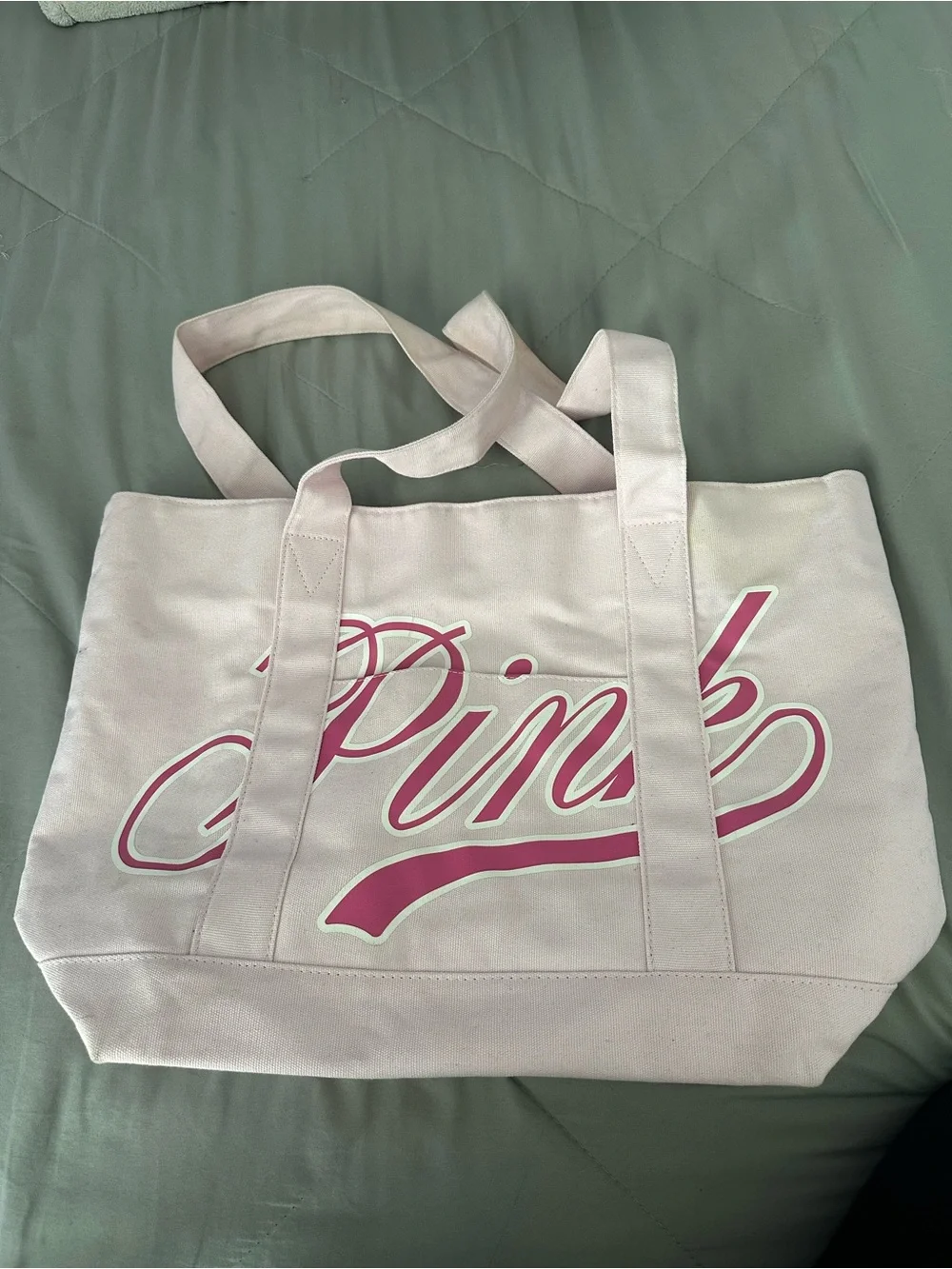Victoria's Secret Pink Script Light Pink Canvas Tote